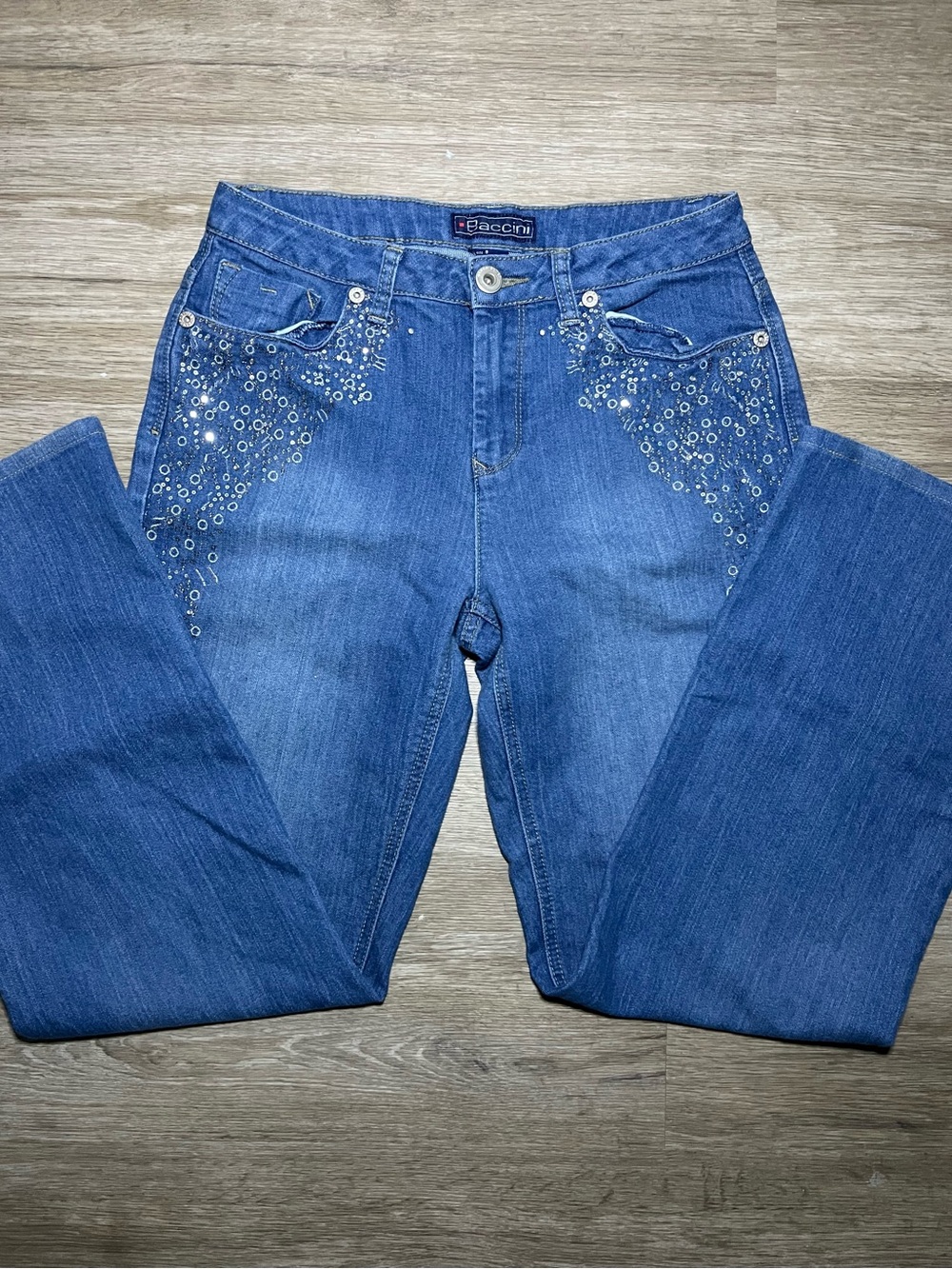 Vintage Y2K Baccini Rhinestone Embellished Flare Jeans Size 8